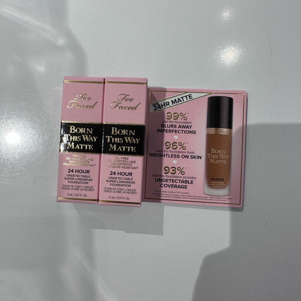 2 x TOO FACED Born This Way Matte  Foundation Chai 5ml / .17 oz New in box